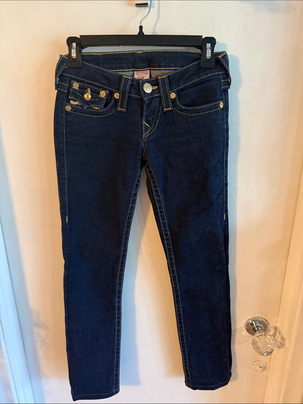 True Religion Dark Indigo Skinny Jeans with Gold Hardware